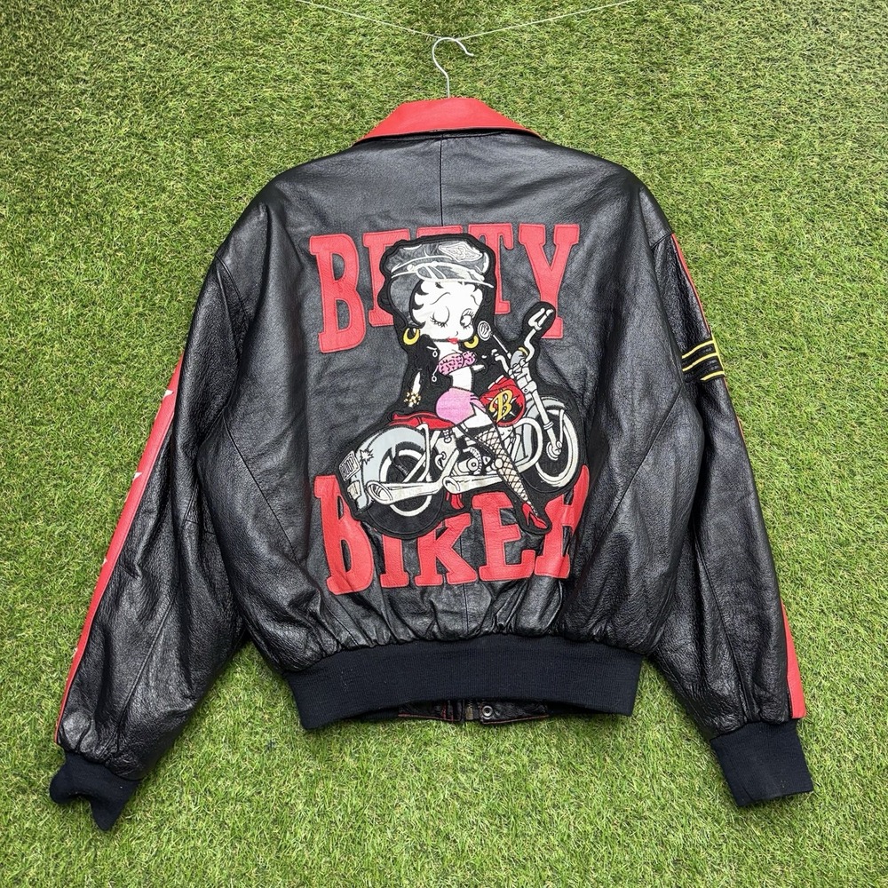 Vintage Betty Boop Leather Jacket Womens Small EZ Rider Betty American Toons Zip